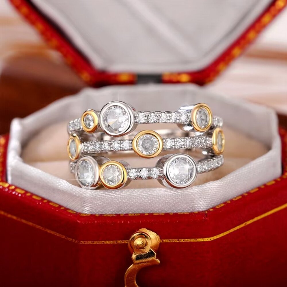 NEW 18k White & Yellow Gold Diamond Ring Band Two Tone Wide Ring Band